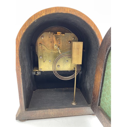 459 - OAK ARCH CASED CHIMING MANTLE CLOCK