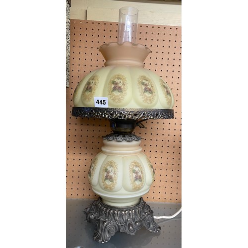 445 - ELECTRIFIED PAINTED OPALINE GLASS OIL LAMP