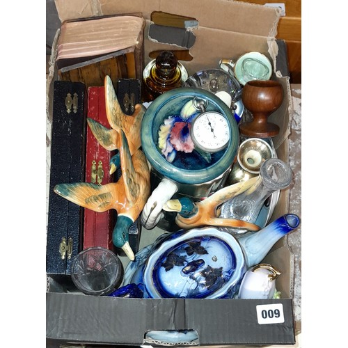 600 - CARTON CONTAINING GLASS SPILL VASES, PARAGON COFFEE CAN AND SAUCER, PAPERWEIGHTS AND A SMALL MOORCRO... 