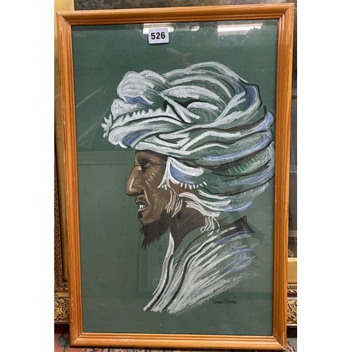 526 - FRANK WORNES CHALK AND PASTEL PORTRAIT PROFILE OF AN ARAB