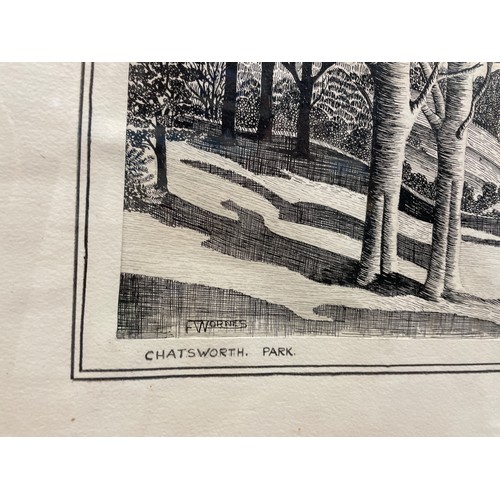 527 - FRANK WORNES PEN AND INK SKETCH OF CHATSWORTH PARK SIGNED AND DATES