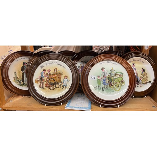 478 - EIGHT WEDGWOOD BONE CHINA STREET SELLERS OF LONDON SERIES PLATES IN WOODEN ROUNDELS WITH CERTIFICATE... 