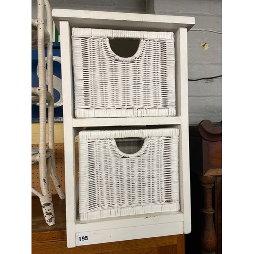 41 - WHITE PAINTED RATTAN TWO BASKET CABINET