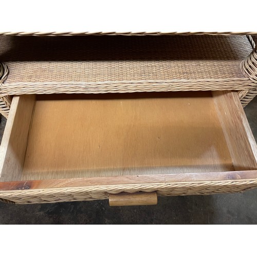 108 - RATTAN SQUARE SECTION GLASS TOP LAMP TABLE WITH DRAWER