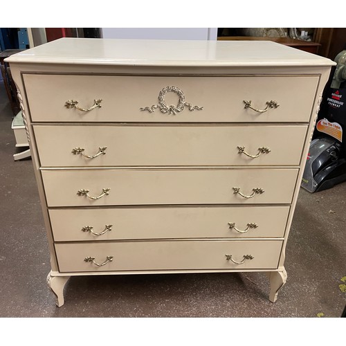 161 - FRENCH CREAM FIVE DRAWER CHEST