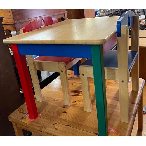 184 - CHILDS NURSERY MULTICOLOURED TABLE AND CHAIRS