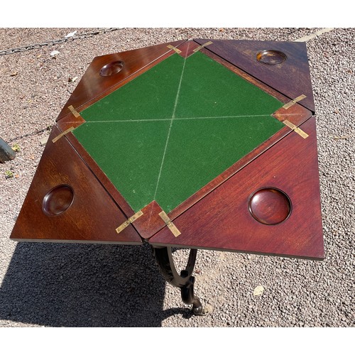 107 - EDWARDIAN MAHOGANY CARVED ENVELOPE GAMES TABLE WITH UNDERTIER