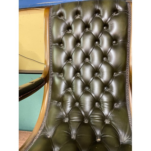 39 - BOTTLE GREEN BUTTON BACK SLIPPER READING CHAIR WITH SCROLL ARMS