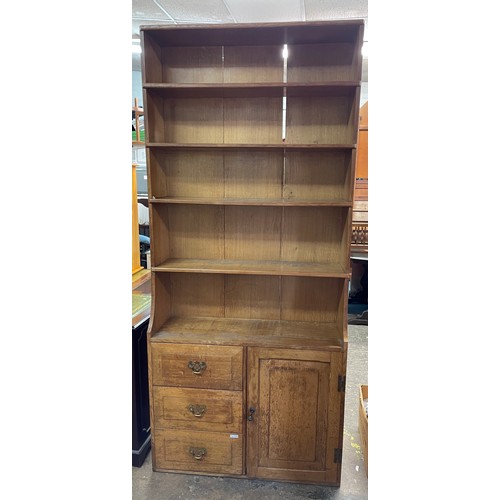 47 - EDWARDIAN OAK OPEN BOOKCASE WITH CUPBOARD AND DRAWERS
