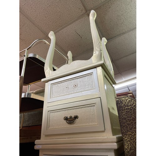 90 - PAIR OF CREAM PAINTED TWO DRAWER LATTICE BEDSIDE CHESTS