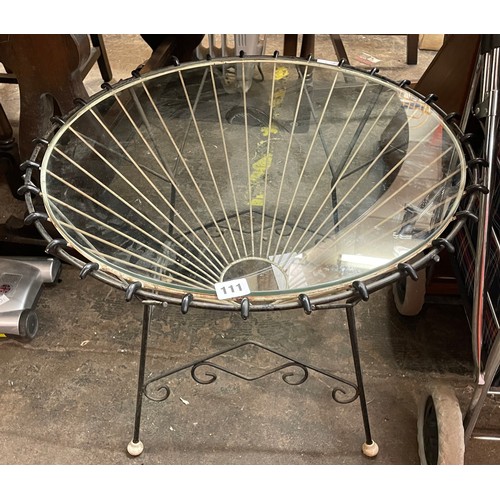 111 - 1950S WIREWORK CIRCULAR GLASS TOP TABLE