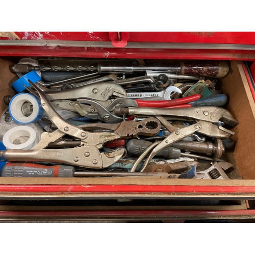 173 - RED ENAMEL MOBILE TOOL CHEST WITH CONTENTS