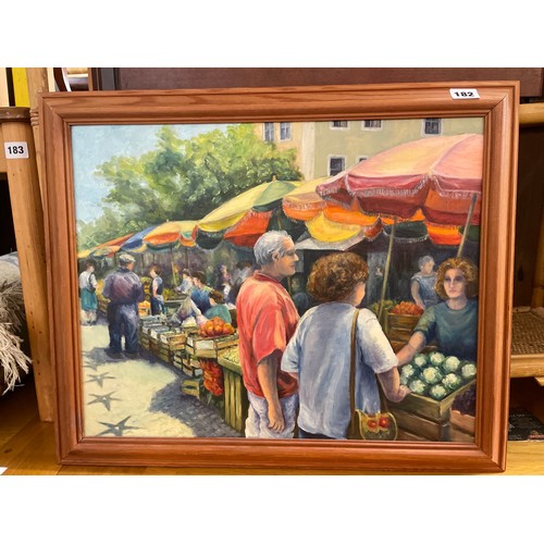 182 - OILS ON BOARD OF A STREET MARKET SCENE