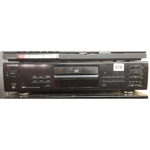 218 - KENWOOD COMPACT DISC PLAYER, AUDIO VIDEO RECIEVER AND HITACHI STEREO TAPE DECK