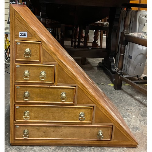 238 - HANDCRAFTED TRIANGULAR SPECIMEN CHEST CONTAINING A LARGE AMOUNT OF ROCK AND MINERAL SAMPLES