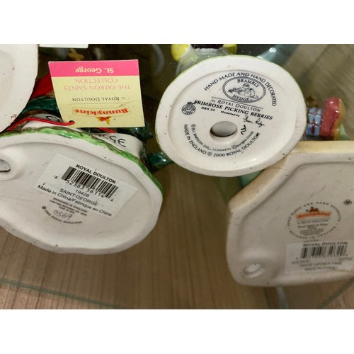 402 - FIVE ROYAL DOULTON BUNNYKINS FIGURES INC ST GEORGE, ST ANDREW, SHIPS COOK, CABIN BOY, ONCE UPON A TI... 