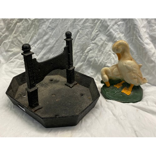 260 - VICTORIAN STYLE BOOT SCRAPER AND PAINTED CAST METAL DUCK DOOR STOPPER