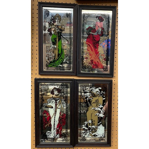 559 - SET OF FOUR MUCHA STYLE SEASONAL MIRRORED PANELS