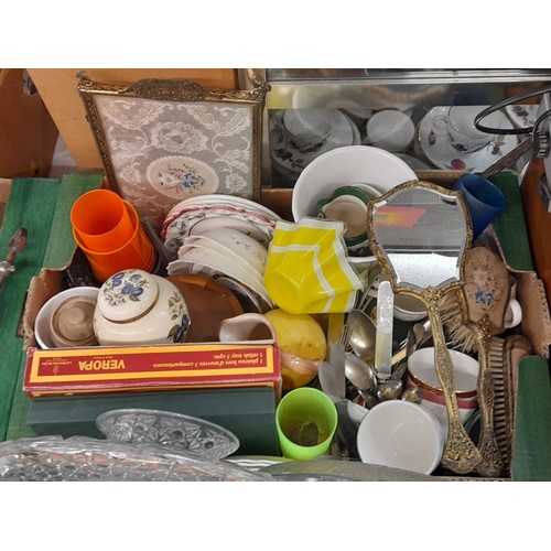 371 - TWO CARTONS OF VARIOUS GLASSWARE, PRESSED GLASS, CUTLERY