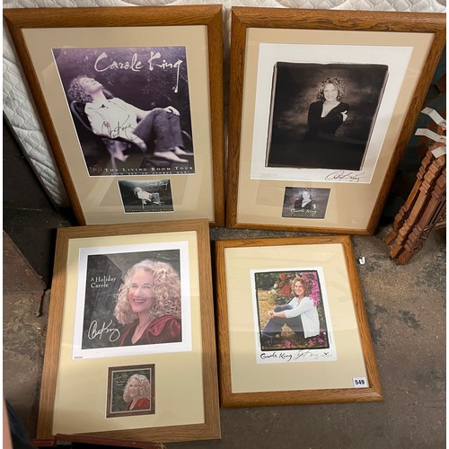 549 - PHOTO PRINT OF CAROLE KING WITH SIGNIATURE AND ONE OTHER 'A HOLIDAY CAROLE' AND TWO OTHERS WITH CERT... 