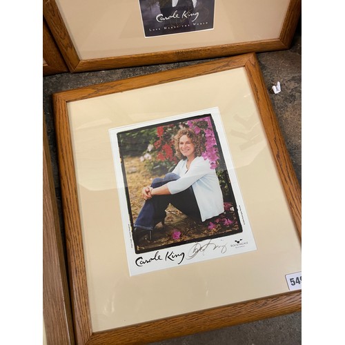 549 - PHOTO PRINT OF CAROLE KING WITH SIGNIATURE AND ONE OTHER 'A HOLIDAY CAROLE' AND TWO OTHERS WITH CERT... 