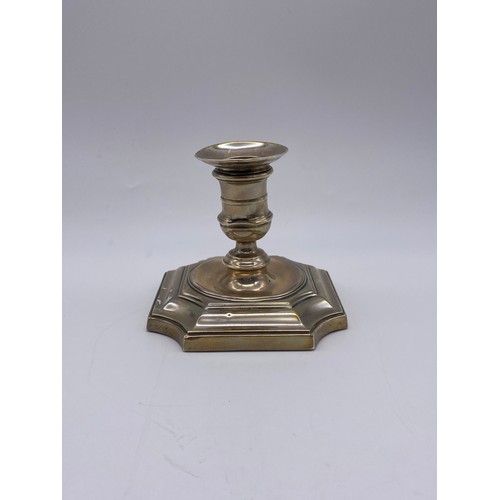 452 - SCOTTISH SILVER DWARF CANDLE STICK ON STEPPED BASE