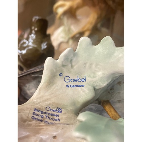 395 - GOEBAL SONG THRUSH, SCREECH OWL, AND TWO NOVELTY OWLS ON BRANCH FIGURES