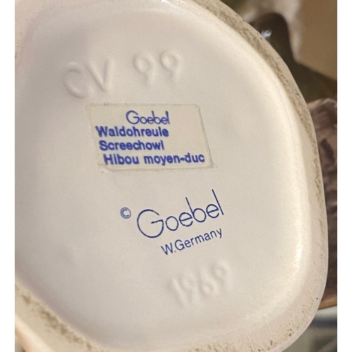 395 - GOEBAL SONG THRUSH, SCREECH OWL, AND TWO NOVELTY OWLS ON BRANCH FIGURES