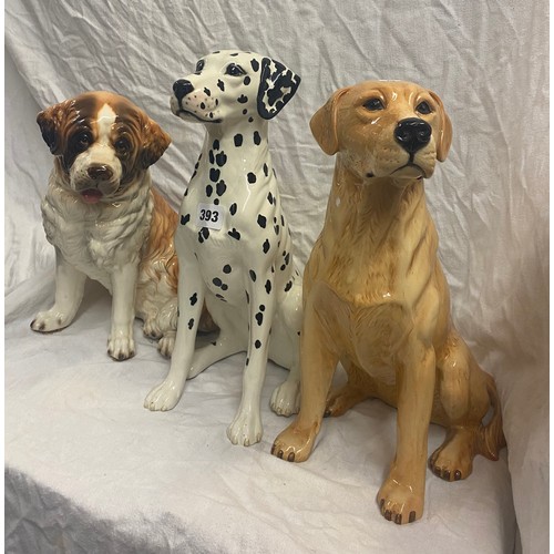 393 - THREE BESWICK RESIN DOG FIGURES - DALMATION, GOLDEN RETRIEVER, AND ST BERNARDS(AF)