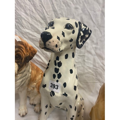 393 - THREE BESWICK RESIN DOG FIGURES - DALMATION, GOLDEN RETRIEVER, AND ST BERNARDS(AF)