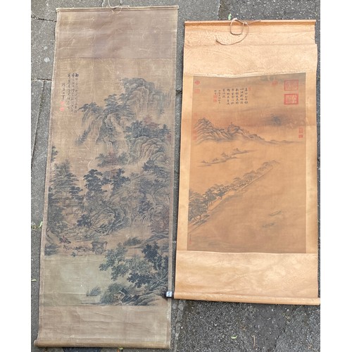 574 - SCREEN BLOCK SCROLL PAINTING OF CHINESE LANDSCAPE AND ONE OTHER