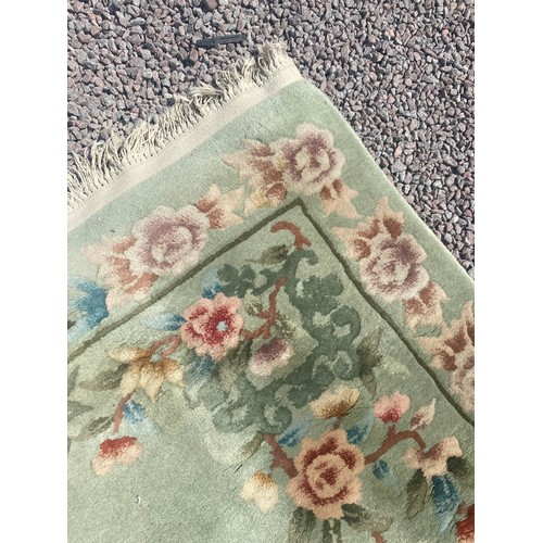 186 - CHINESE WASH WOOLEN JADE GREEN CARPET RUNNER