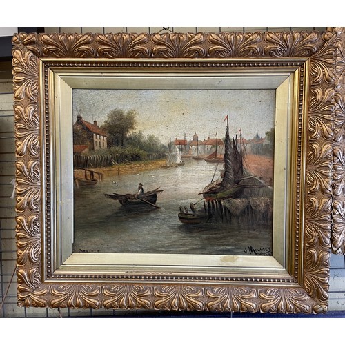 564 - J MOUNSEY OILS ON CANVAS ENTITLED YARMOUTH IN GILT FRAME