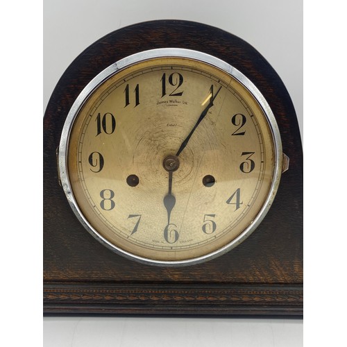 529 - JAMES WALKER ENFIELD EIGHT DAY OAK CASED CLOCK GLASS A/F