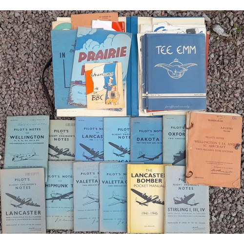 460 - BOX OF EPHEMRA CONTAINING AVIATION BROCHURES, NEWSPAPER CUTTINGS, AND WWII PILOTS NOTE BOOKS AND POC... 