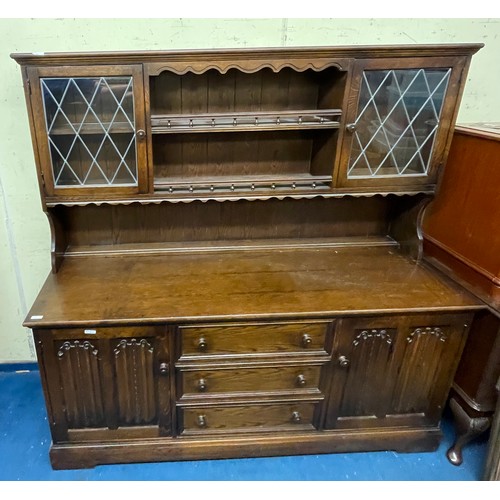 15 - OAK LINEN FOLD LEAD GLAZED DRESSER