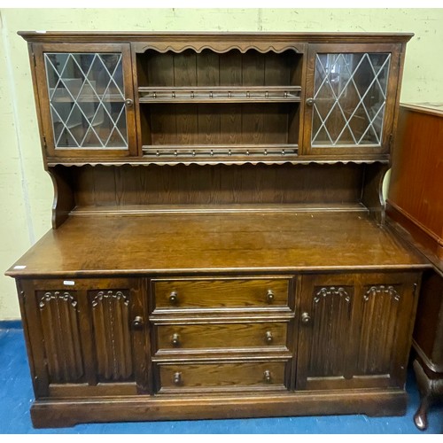 15 - OAK LINEN FOLD LEAD GLAZED DRESSER