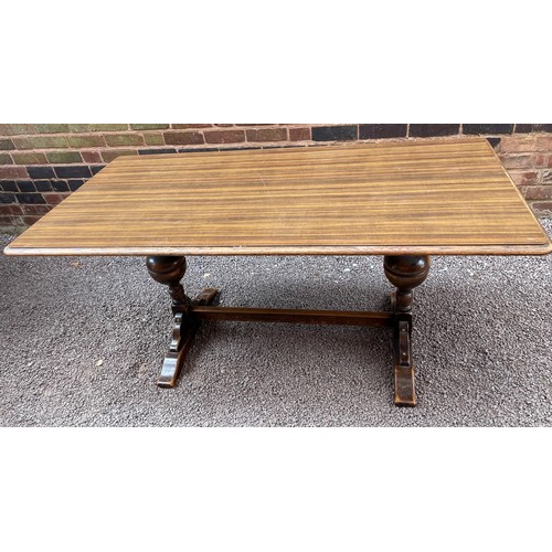 46 - OAK REFRECTORY DINING TABLE WITH SIX LADDER BACK CHAIRS