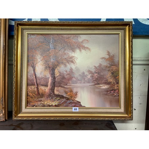 48 - OIL ON CANVAS OF AN AUTUMN RIVER LANDSCAPE