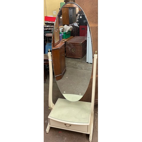 68 - CREAM PAINTED CHEVAL TOILET MIRROR WITH DRAWER BASE