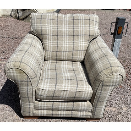 159 - OATMEAL TARTAN UPHOLSTERED ARMCHAIR AND SCATTER CUSHIONS