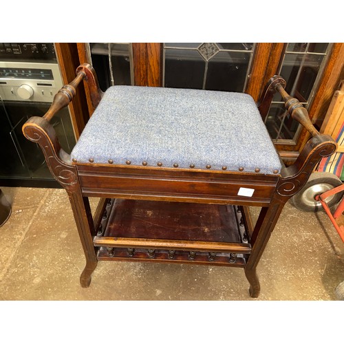 103 - EDWARDIAN UPHOLSTERED BEECH PIANO STOOL