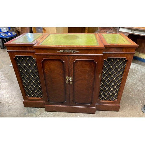 92 - GARRAD MUSIC CENTRE IN A REGENCY STYLE BREAKFRONT AND LEATHER TOPPED SIDE CABINET