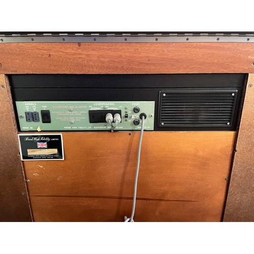 92 - GARRAD MUSIC CENTRE IN A REGENCY STYLE BREAKFRONT AND LEATHER TOPPED SIDE CABINET