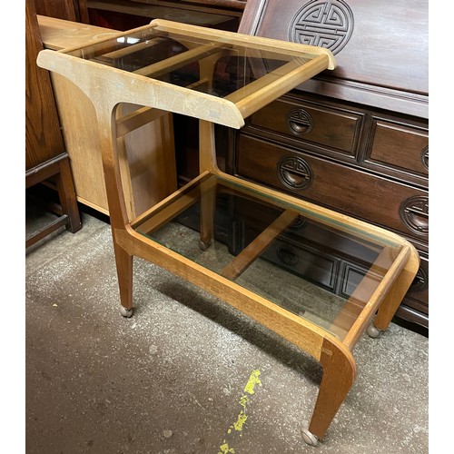 171 - TEAK GLASS TOP TROLLEY TABLE