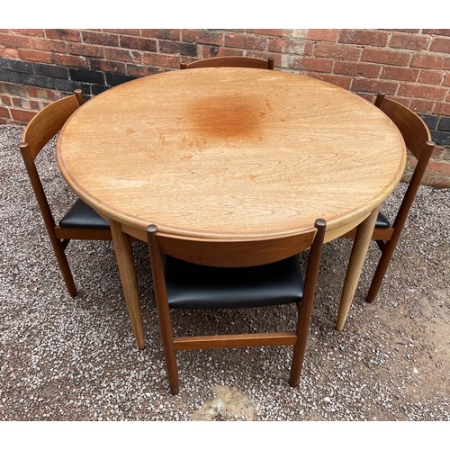 149 - 1960S G PLAN TEAK CIRCULAR TABLE AND FOUR CHAIRS