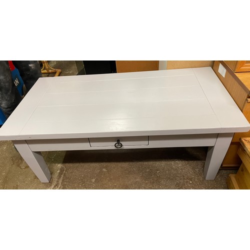 131 - GREY PAINTED OBLONG COFFEE TABLE WITH SINGLE DRAWER