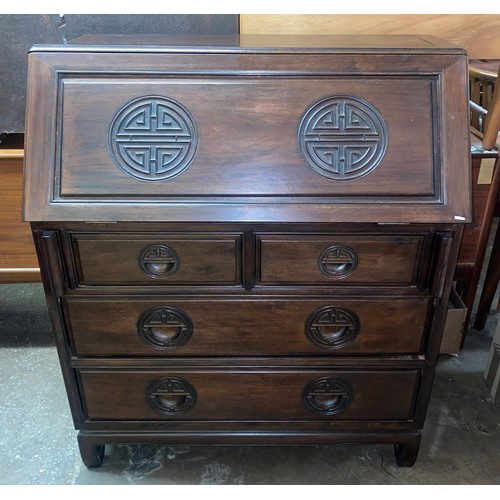 169 - CHINESE DESIGN DARK HARD WOOD BUREAU