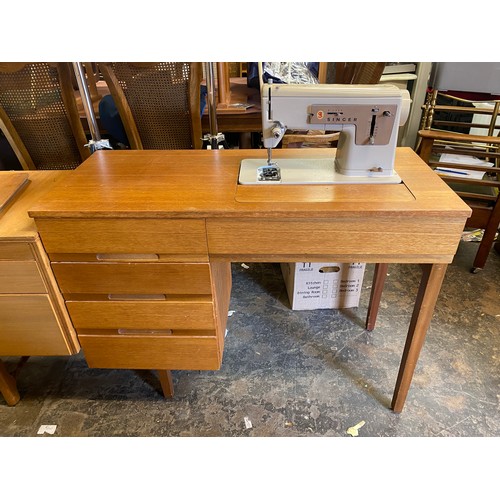 130 - TEAK SEWING MACHINE WORK TABLE WITH TREADLE