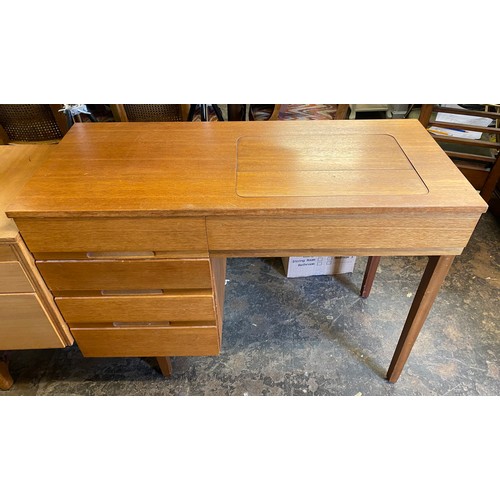 130 - TEAK SEWING MACHINE WORK TABLE WITH TREADLE